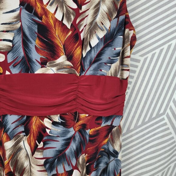 Perceptions Dress Large Party Stretch Ruched Waist Professional Leaf Red grey - Picture 4 of 7